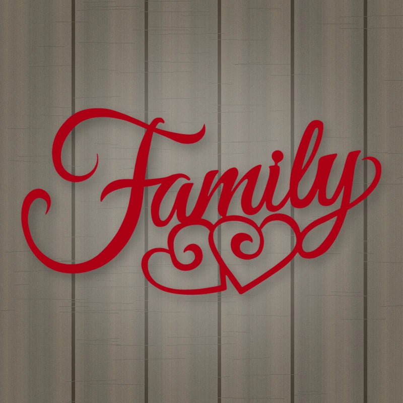 Family Script With Hearts shown in Gloss Red powder coat finish.