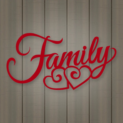 Family Script With Hearts shown in Gloss Red powder coat finish.