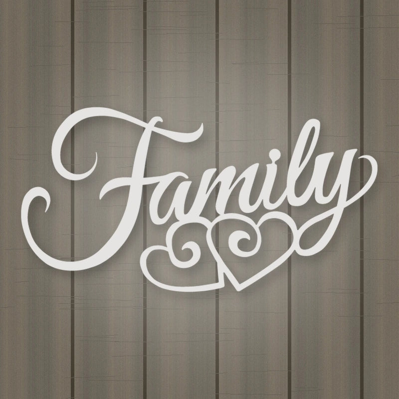 Family Script With Hearts shown in Gloss White powder coat finish.