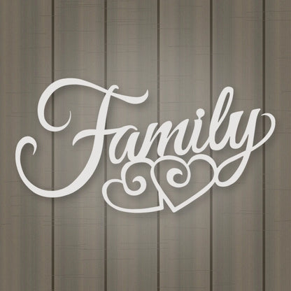 Family Script With Hearts shown in Gloss White powder coat finish.