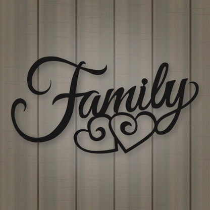 Family Script With Hearts shown in Matte Black powder coat finish.