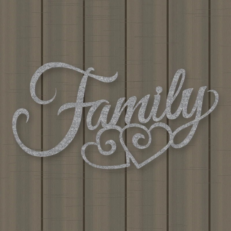 Family Script With Hearts Raw Steel / Rust animated finish preview Shopify Ready.