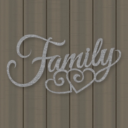 Family Script With Hearts Raw Steel / Rust animated finish preview Shopify Ready.