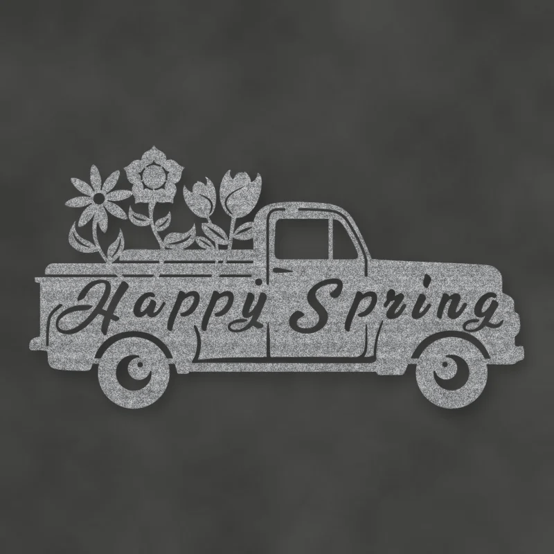 Happy Spring Truck Metal Sign Raw Steel / Rust animated finish preview Shopify Ready.
