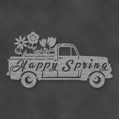 Happy Spring Truck Metal Sign Raw Steel / Rust animated finish preview Shopify Ready.