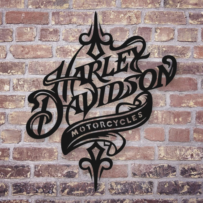 Harley Davidson Rustic Metal Sign shown in Matte Black powder coat finish.