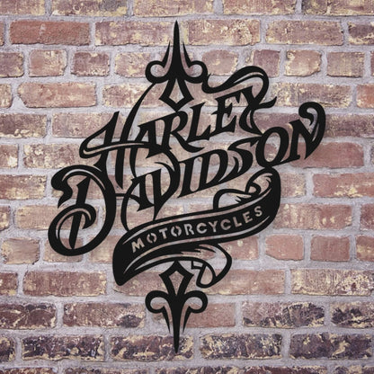 Harley Davidson Rustic Metal Sign shown in Matte Black powder coat finish.