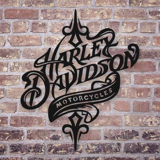 Harley Davidson Rustic Metal Sign shown in Matte Black powder coat finish.