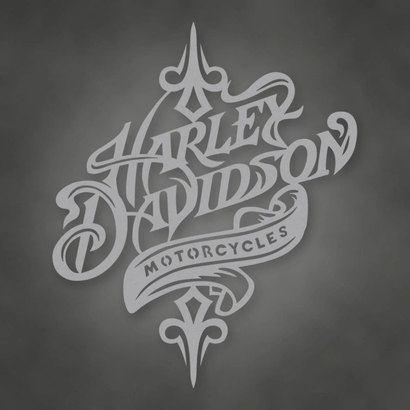 Harley Davidson Rustic Metal Sign shown in Metallic Silver powder coat finish.