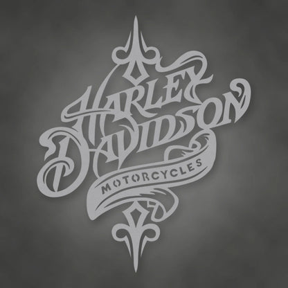 Harley Davidson Rustic Metal Sign shown in Metallic Silver powder coat finish.