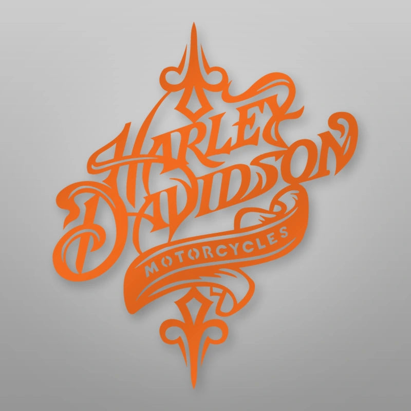 Harley Davidson Rustic Metal Sign shown in Orange powder coat finish.