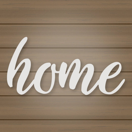 Home Script Metal Sign shown in Gloss White powder coat finish.