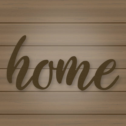 Home Script Metal Sign shown in Metallic Bronze powder coat finish.