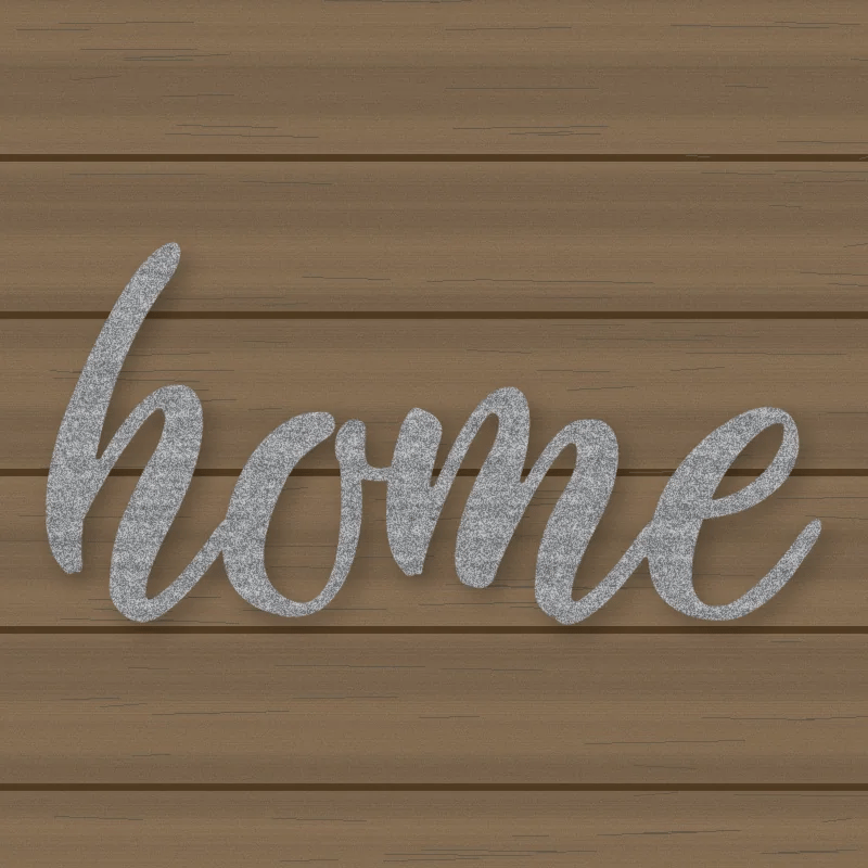 Home Script Metal Sign Raw Steel / Rust animated finish preview Shopify Ready.