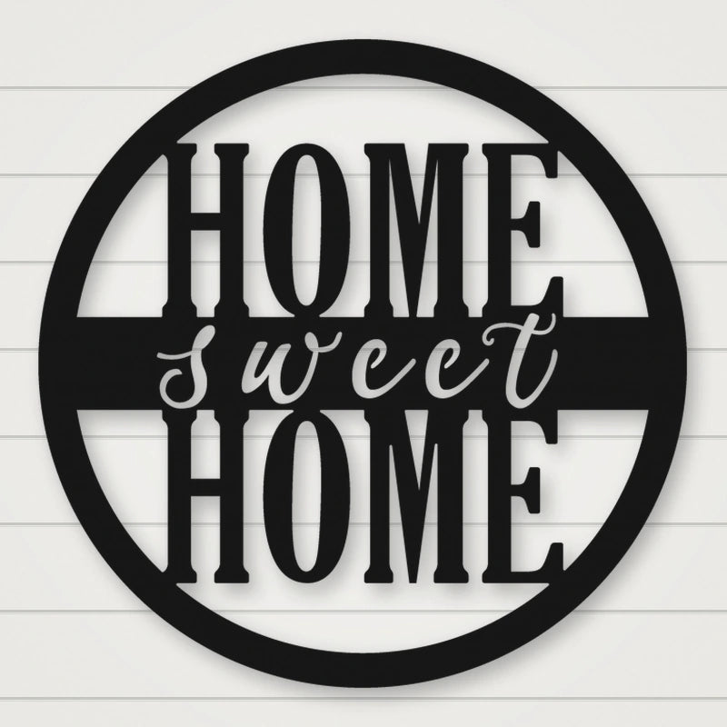 Home Sweet Home Sign - Script Style shown in Matte Black powder coat finish.