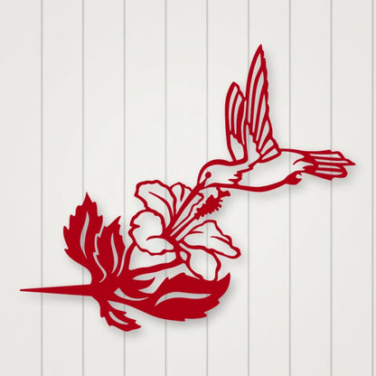 Hummingbird Metal Tree Sign shown in Gloss Red powder coat finish.