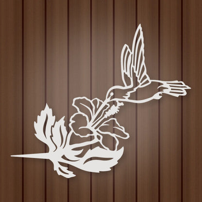 Hummingbird Metal Tree Sign shown in Gloss White powder coat finish.