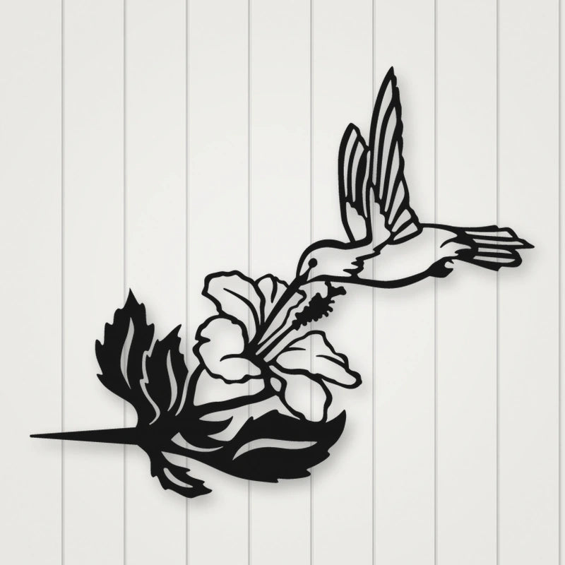 Hummingbird Metal Tree Sign shown in Matte Black powder coat finish.