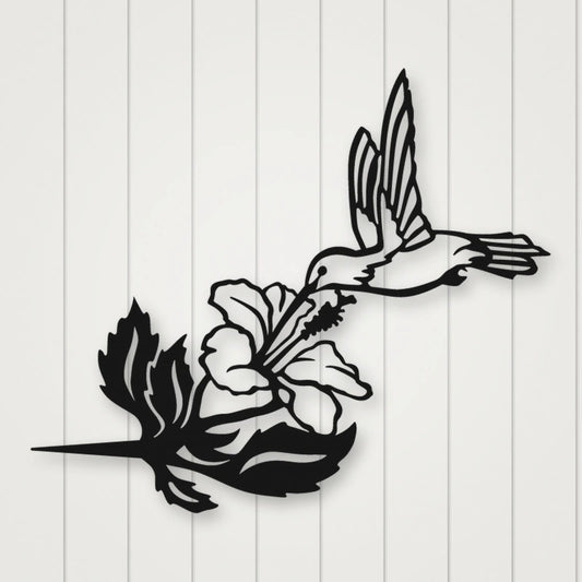 Hummingbird Metal Tree Sign shown in Matte Black powder coat finish.