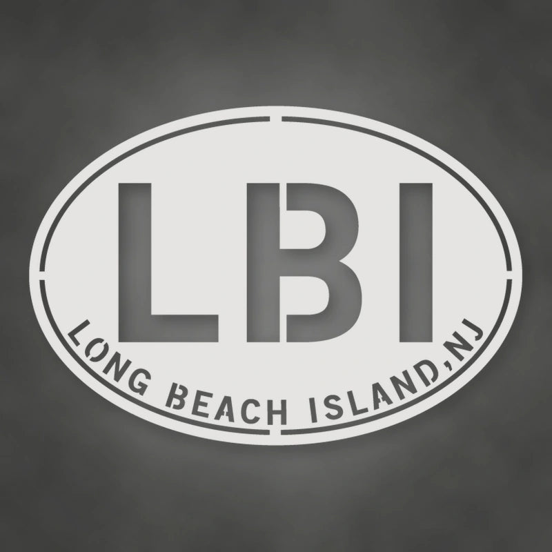LBI New Jersey Oval Metal Wall Sign shown in Gloss White powder coat finish.