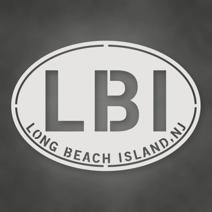 LBI New Jersey Oval Metal Wall Sign shown in Gloss White powder coat finish.