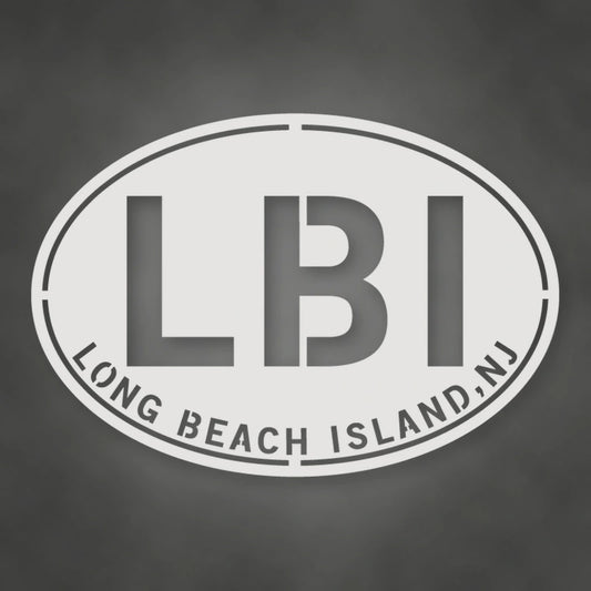 LBI New Jersey Oval Metal Wall Sign shown in Gloss White powder coat finish.