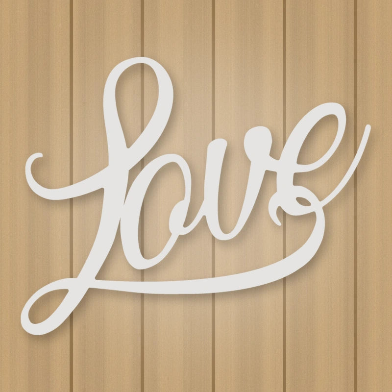 Love Script Metal Sign shown in Gloss White powder coat finish.