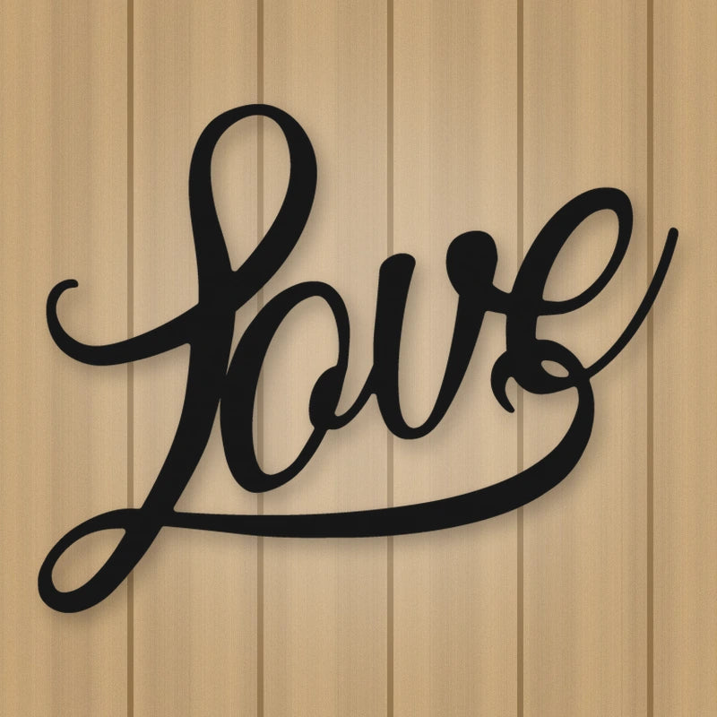 Love Script Metal Sign shown in Matte Black powder coat finish.