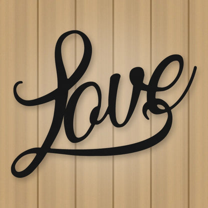 Love Script Metal Sign shown in Matte Black powder coat finish.