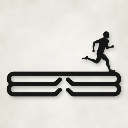 Male Runner Silhouette Medal Rack shown in Matte Black powder coat finish.