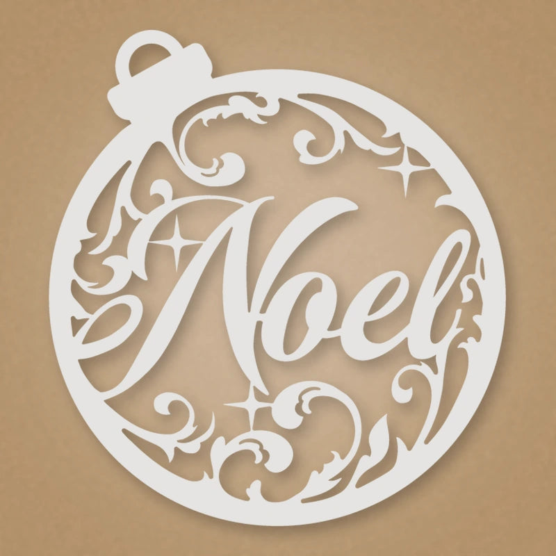 Noel Round Holiday Metal Sign shown in Gloss White powder coat finish.