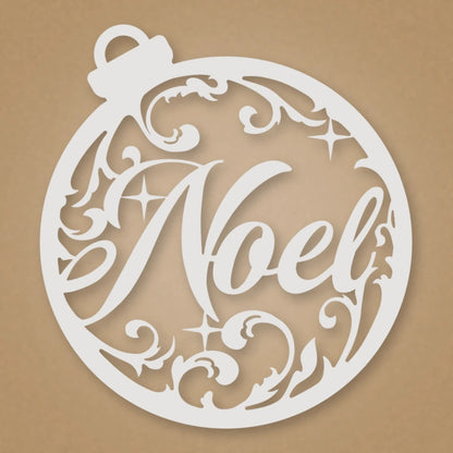 Noel Round Holiday Metal Sign shown in Gloss White powder coat finish.
