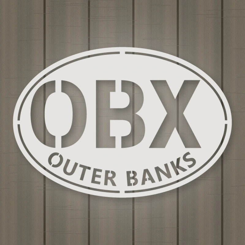 Outer Banks Oval Metal Wall Sign shown in Gloss White powder coat finish.