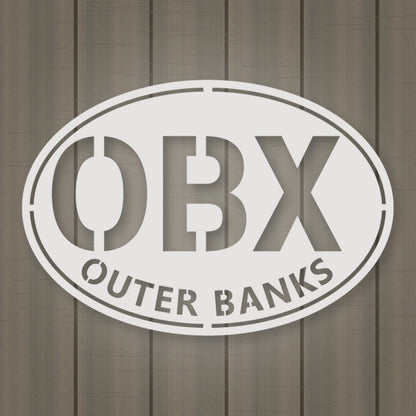 Outer Banks Oval Metal Wall Sign shown in Gloss White powder coat finish.
