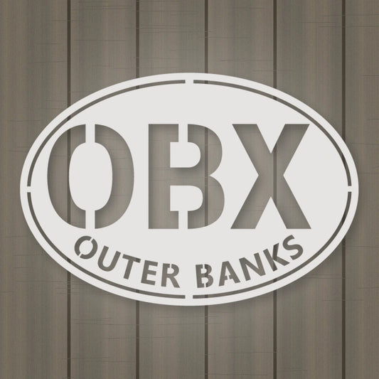 Outer Banks Oval Metal Wall Sign shown in Gloss White powder coat finish.