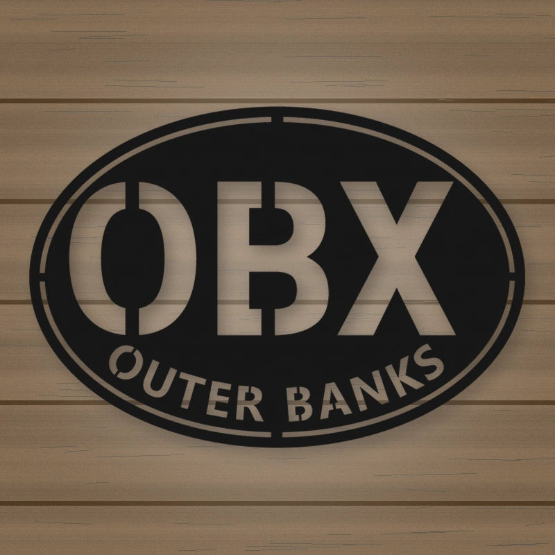 Outer Banks Oval Metal Wall Sign shown in Matte Black powder coat finish.