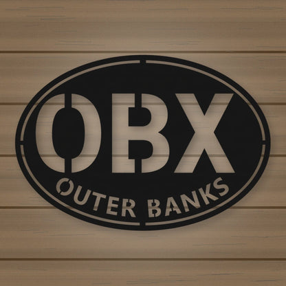 Outer Banks Oval Metal Wall Sign shown in Matte Black powder coat finish.