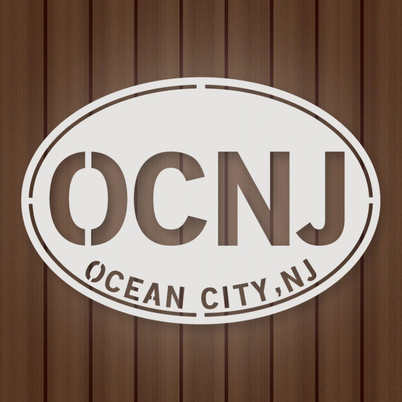 Ocean City New Jersey Oval Metal Wall Sign shown in Gloss White powder coat finish.