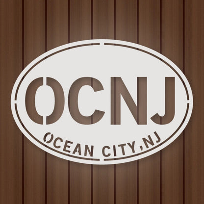 Ocean City New Jersey Oval Metal Wall Sign shown in Gloss White powder coat finish.