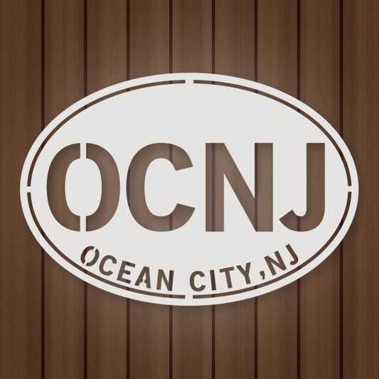 Ocean City New Jersey Oval Metal Wall Sign shown in Gloss White powder coat finish.
