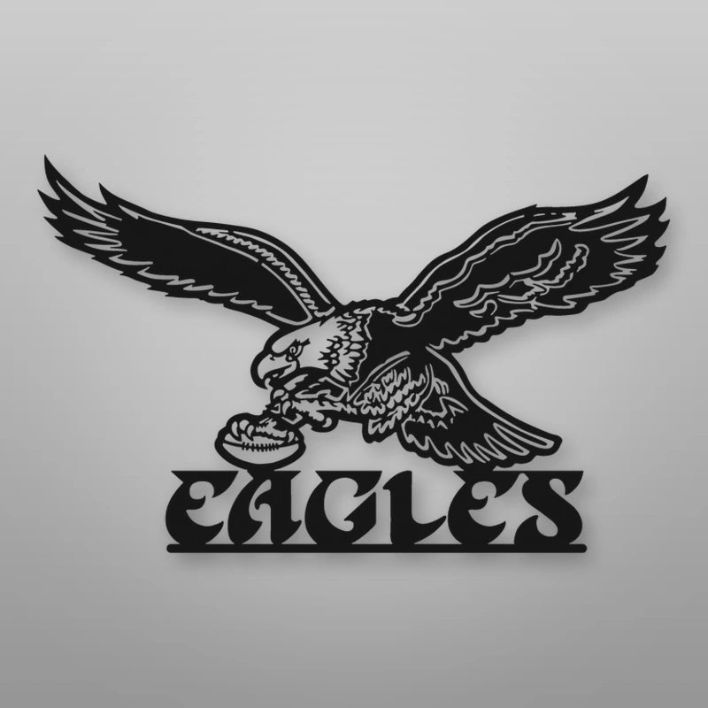 Old School Eagles Logo Metal Sign shown in Matte Black powder coat finish.