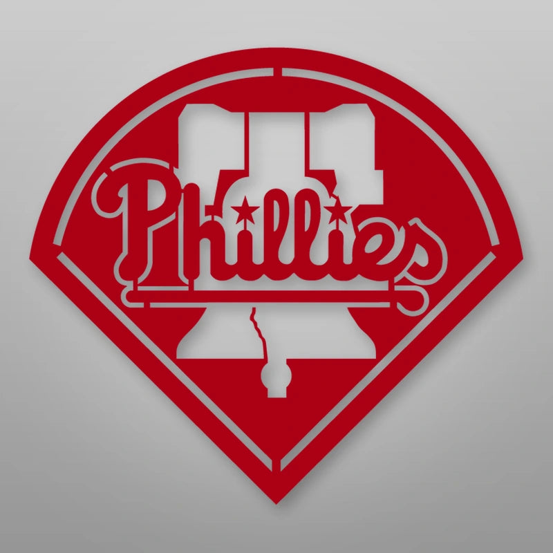 Phillies Logo Metal Sign shown in Gloss Red powder coat finish.