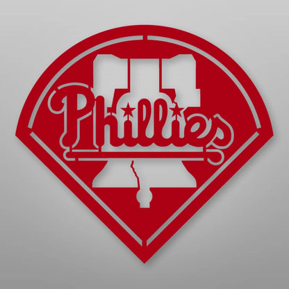 Phillies Logo Metal Sign shown in Gloss Red powder coat finish.