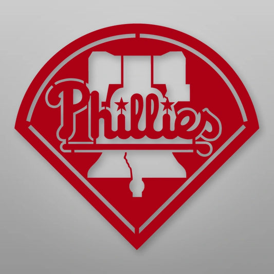 Phillies Logo Metal Sign shown in Gloss Red powder coat finish.