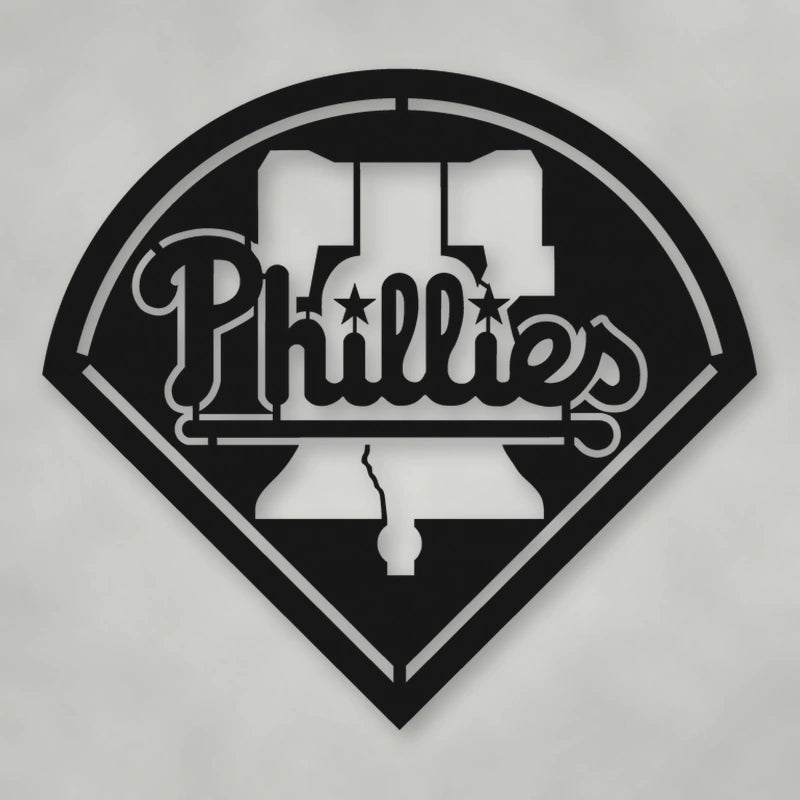 Phillies Logo Metal Sign shown in Matte Black powder coat finish.