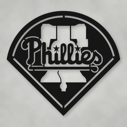 Phillies Logo Metal Sign shown in Matte Black powder coat finish.