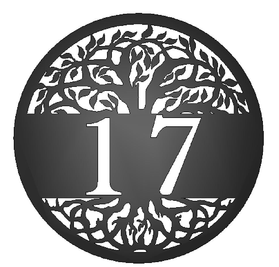 Tree of Life Personalized Round Address Sign Black with "17" personalization