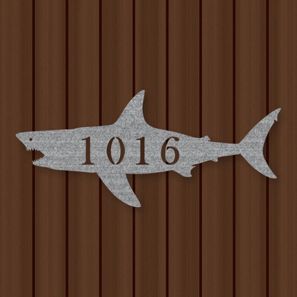 Shark Address Metal Sign Raw Steel / Rust animated finish preview Shopify Ready.
