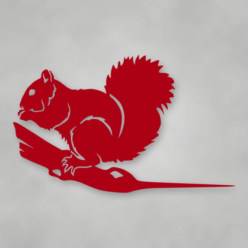 Squirrel Metal Tree Sign shown in Gloss Red powder coat finish.