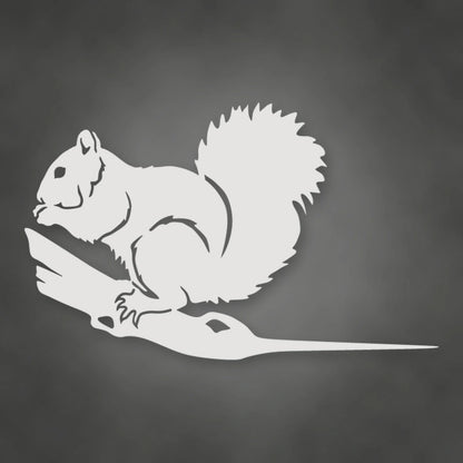 Squirrel Metal Tree Sign shown in Gloss White powder coat finish.